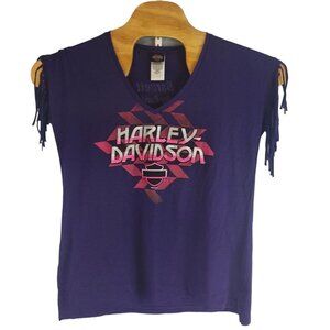 Harley Davidson El Paso Texas Womens Large Purple Cap Sleeve Tassle T-Shirt​